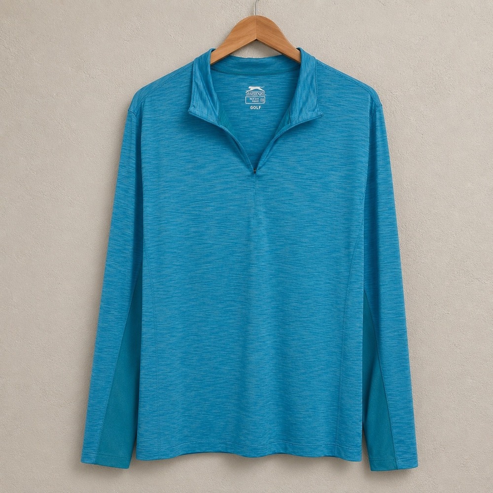Slazenger Golf Mens XXL Blue Space Dye Quarter Zip Pullover Long Sleeve Shirt